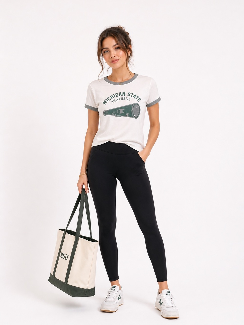 Champion Green and White Graphic Tee